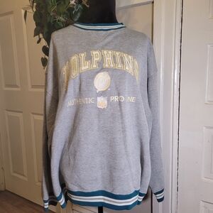Vtg NFL PROLINE Dolphins Authentic Gray Sweater